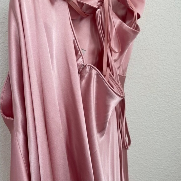 Blondie Nites Halter Neck Lace-Up Back Side Slit Satin Long Dress - Picture 9 of 11